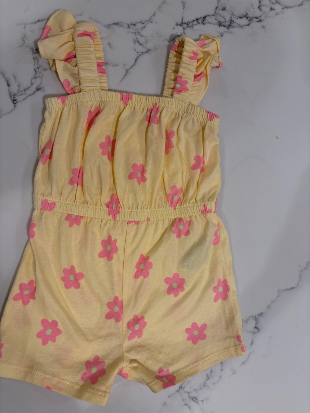 Girls Yellow Floral Romper with Pink Flowers